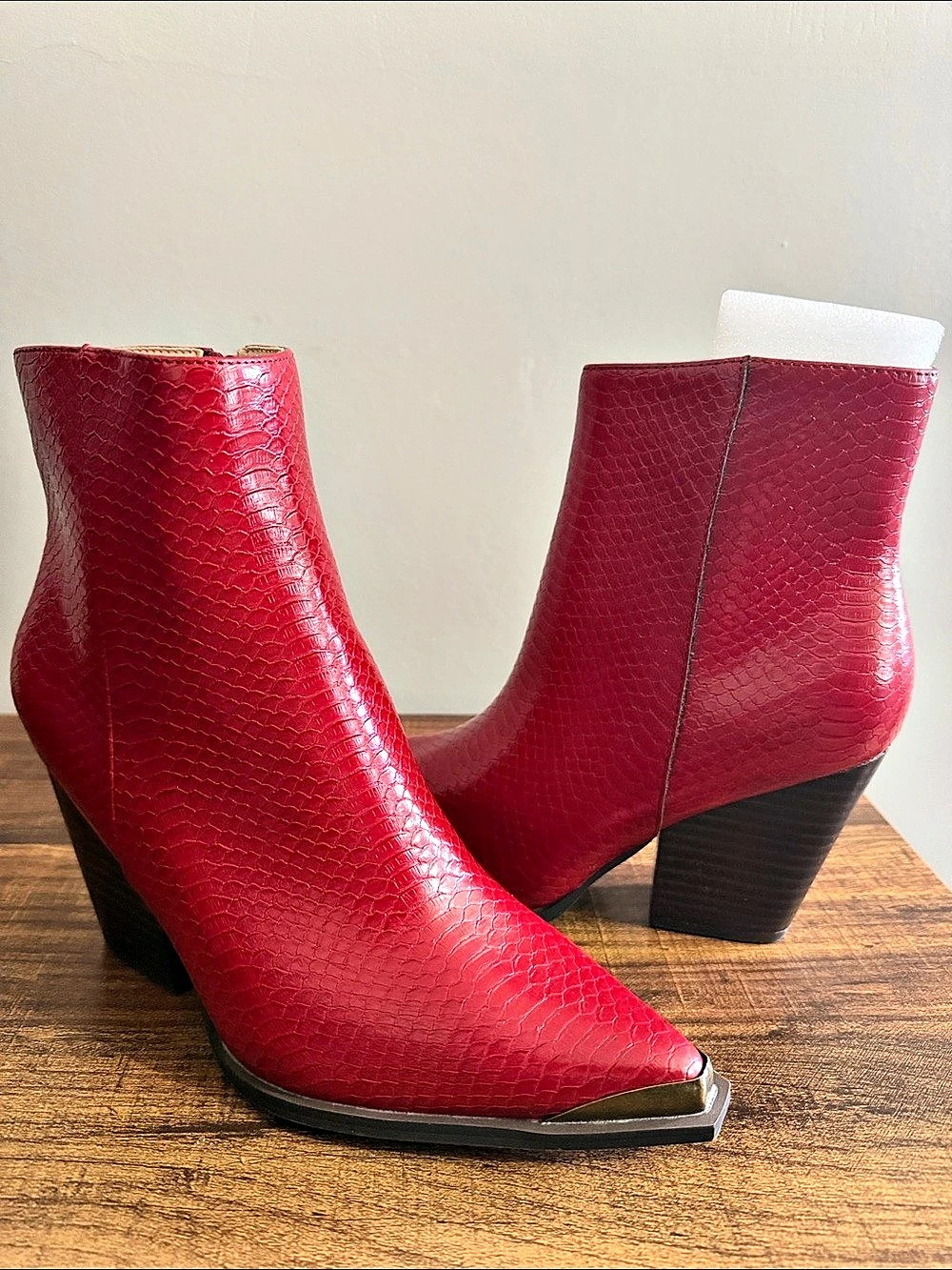Oasis Society The Frankie Pointed Toe Heeled Booties in Red